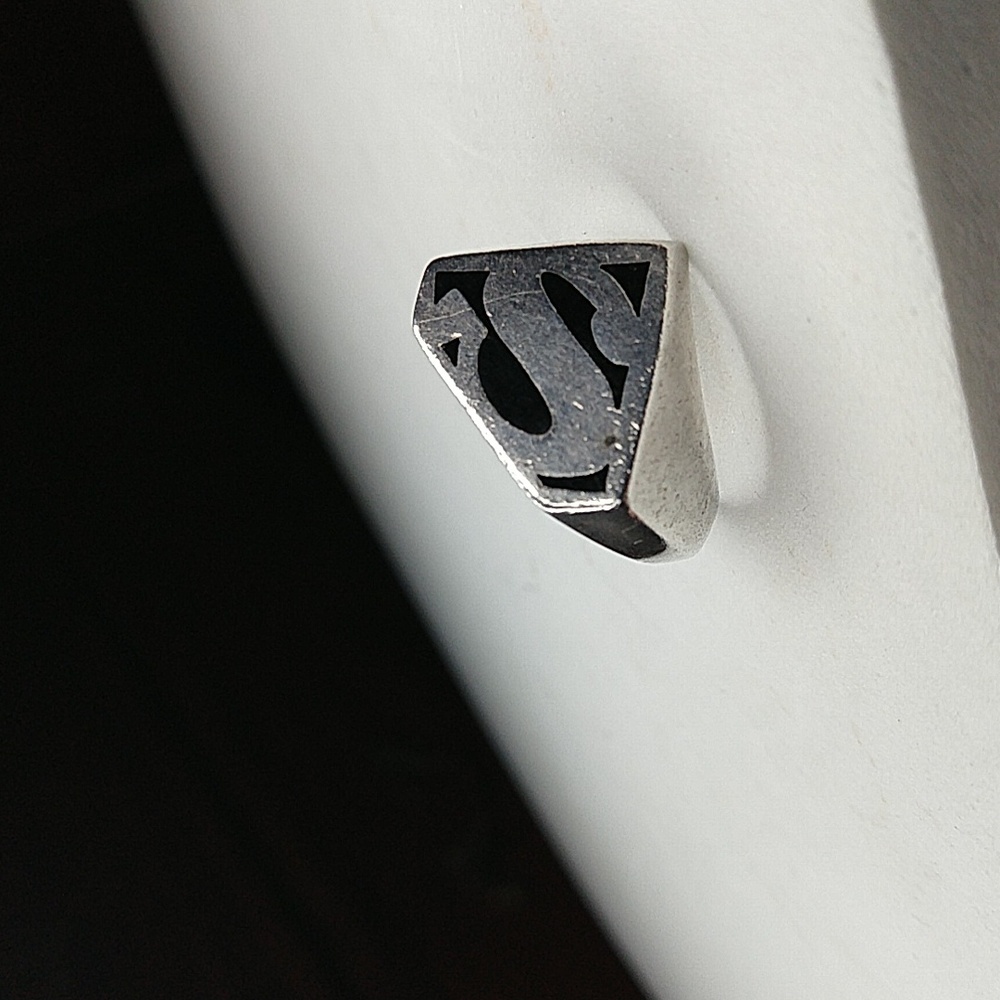 Superman or s initial ring unisex black enamel sterling silver 925